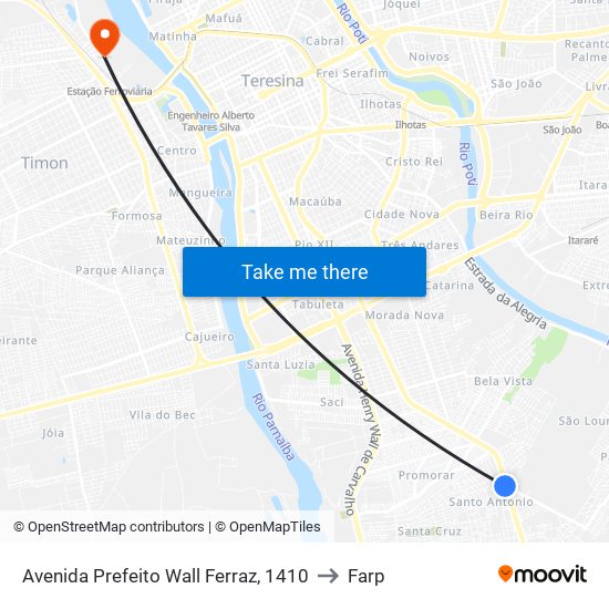 Avenida Prefeito Wall Ferraz, 1410 to Farp map