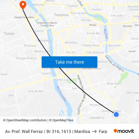 Av. Pref. Wall Ferraz / Br 316, 1613 | Mardisa to Farp map