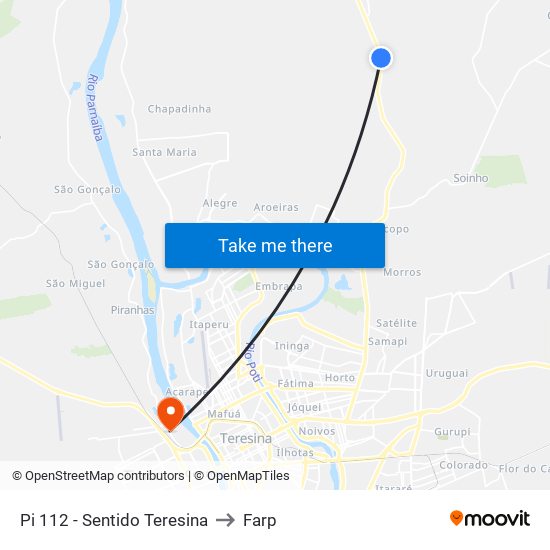 Pi 112 - Sentido Teresina to Farp map