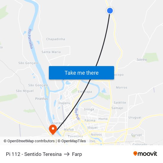 Pi 112 - Sentido Teresina to Farp map