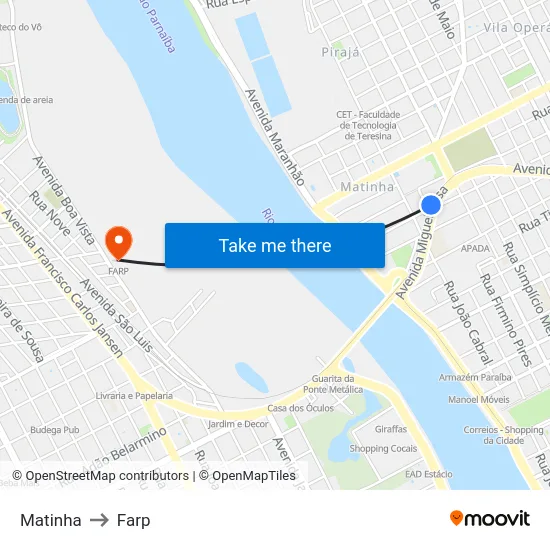 Matinha to Farp map