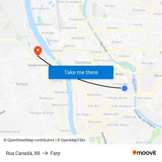 Rua Canadá, 88 to Farp map