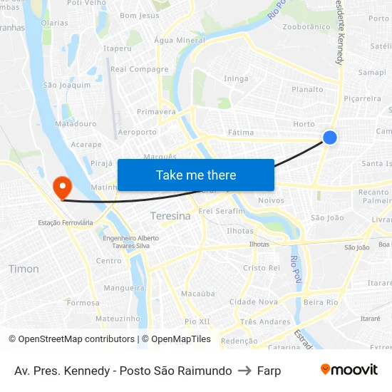Av. Pres. Kennedy - Posto São Raimundo to Farp map