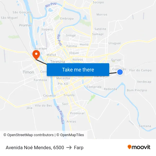Avenida Noé Mendes, 6500 to Farp map