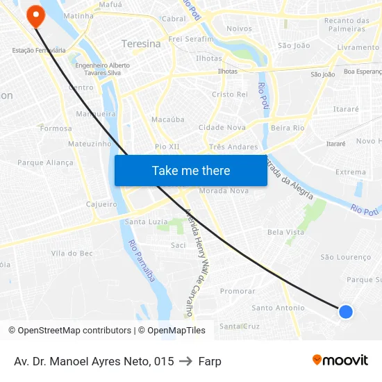 Av. Dr. Manoel Ayres Neto, 015 to Farp map
