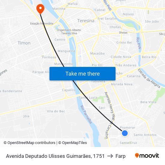 Avenida Deputado Ulisses Guimarães, 1751 to Farp map