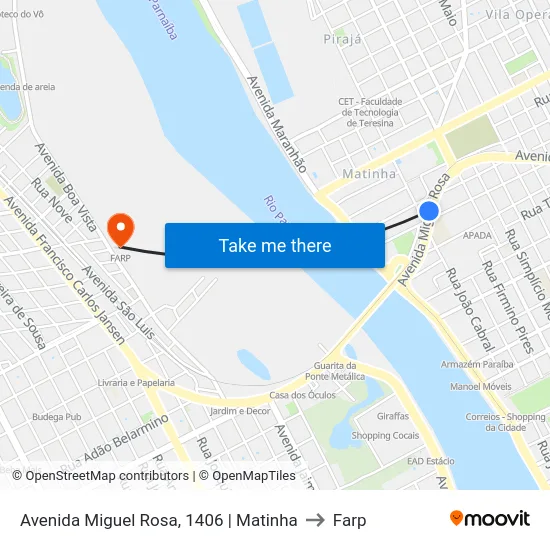 Avenida Miguel Rosa, 1406 | Matinha to Farp map