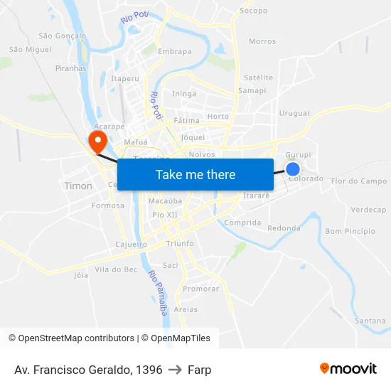 Av. Francisco Geraldo, 1396 to Farp map