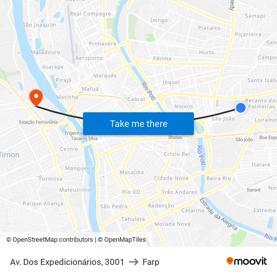 Av. Dos Expedicionários, 3001 to Farp map