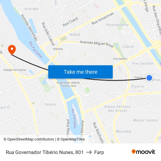 Rua Governador Tibério Nunes, 801 to Farp map