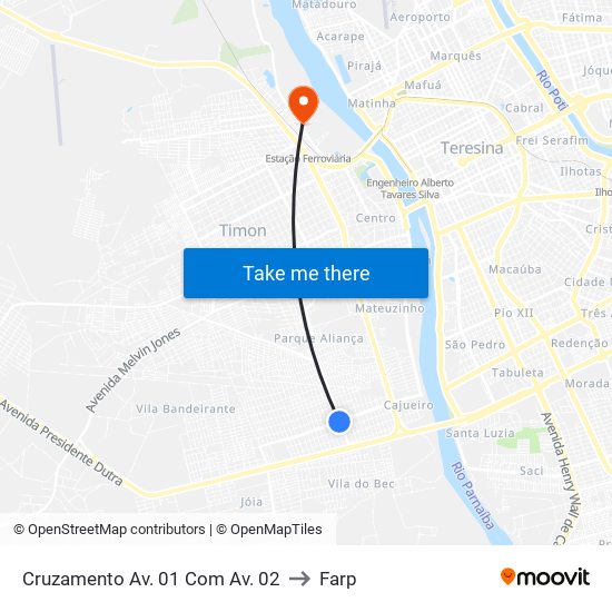 Cruzamento Av. 01 Com Av. 02 to Farp map