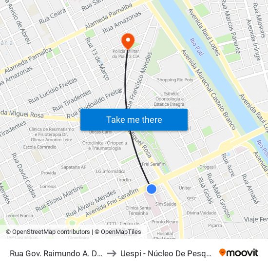 Rua Gov. Raimundo A. De Vasconcelos | Transporte Alternativo to Uespi - Núcleo De Pesquisa Em Biotecnologia E Biodiversidade map