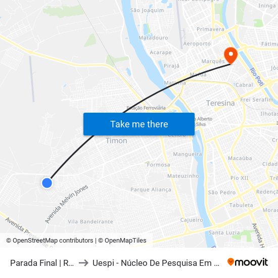 Parada Final | Rua Alagoas, 012 to Uespi - Núcleo De Pesquisa Em Biotecnologia E Biodiversidade map