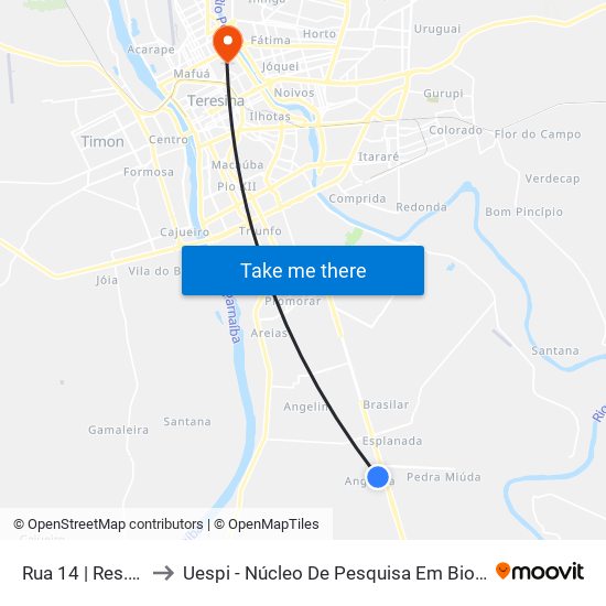 Rua 14 | Res. Teresina Sul to Uespi - Núcleo De Pesquisa Em Biotecnologia E Biodiversidade map