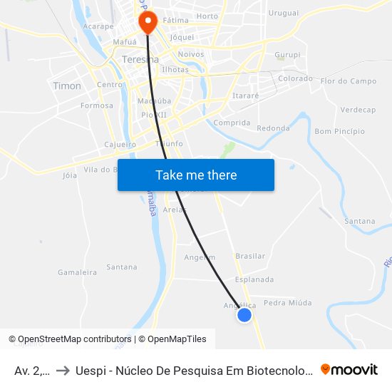 Av. 2, 241 to Uespi - Núcleo De Pesquisa Em Biotecnologia E Biodiversidade map