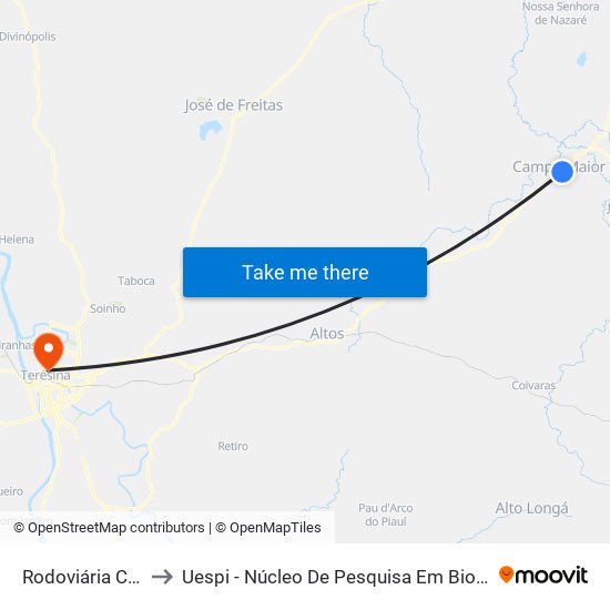 Rodoviária Campo Maior to Uespi - Núcleo De Pesquisa Em Biotecnologia E Biodiversidade map