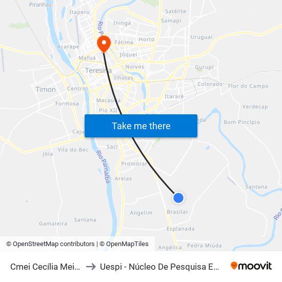 Cmei Cecília Meireles (Sent. Centro) to Uespi - Núcleo De Pesquisa Em Biotecnologia E Biodiversidade map