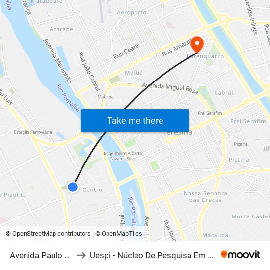 Avenida Paulo Ramos, 265-303 to Uespi - Núcleo De Pesquisa Em Biotecnologia E Biodiversidade map