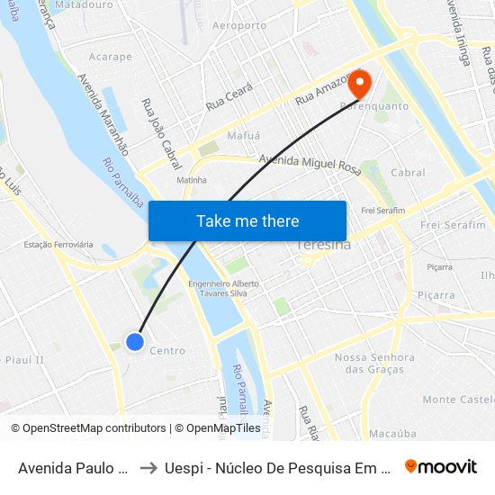 Avenida Paulo Ramos, 212-214 to Uespi - Núcleo De Pesquisa Em Biotecnologia E Biodiversidade map