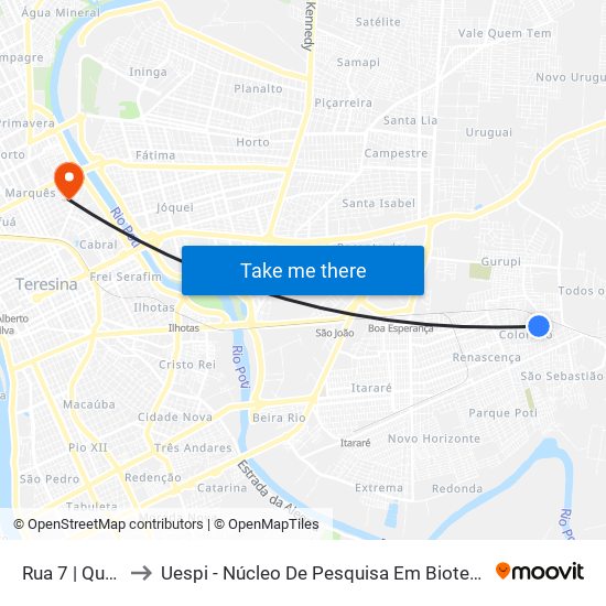 Rua 7 | Quadra F, 13 to Uespi - Núcleo De Pesquisa Em Biotecnologia E Biodiversidade map