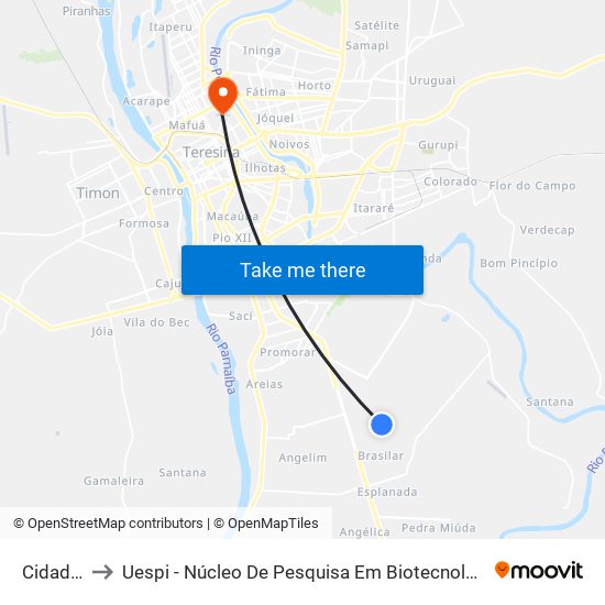 Cidade Sul to Uespi - Núcleo De Pesquisa Em Biotecnologia E Biodiversidade map