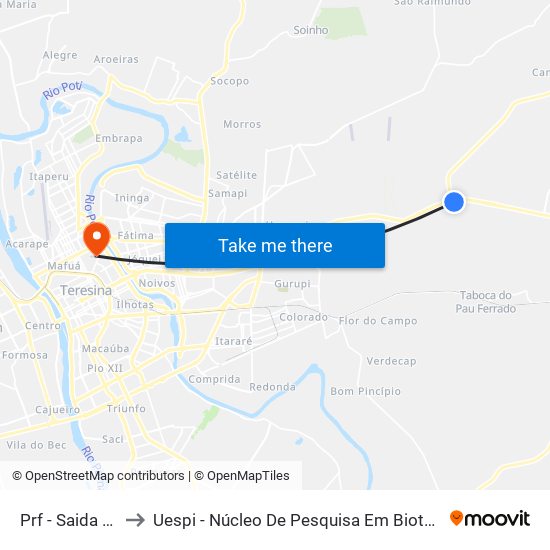 Prf - Saida Para Altos to Uespi - Núcleo De Pesquisa Em Biotecnologia E Biodiversidade map