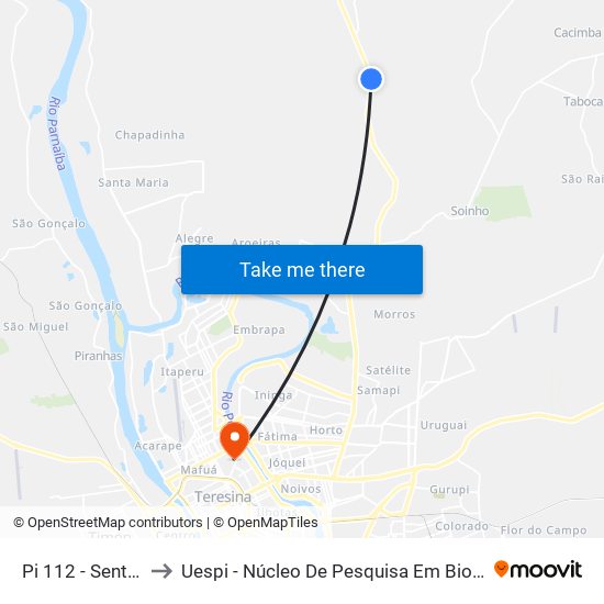 Pi 112 - Sentido Teresina to Uespi - Núcleo De Pesquisa Em Biotecnologia E Biodiversidade map