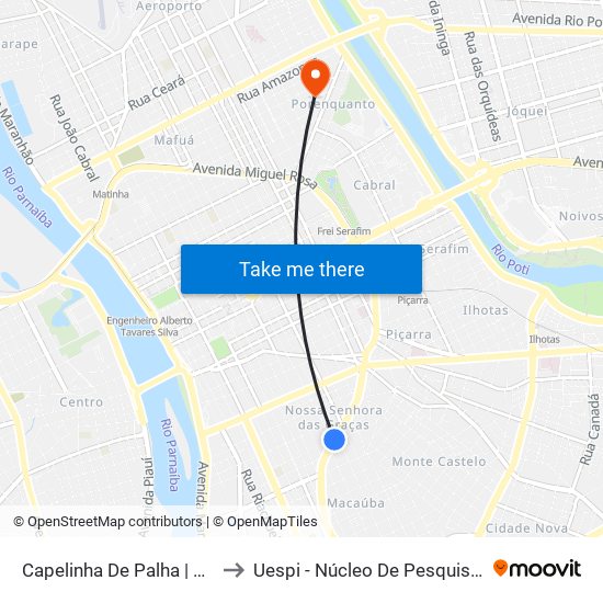 Capelinha De Palha | Av. Miguel Rosa - Sentido Bairro to Uespi - Núcleo De Pesquisa Em Biotecnologia E Biodiversidade map