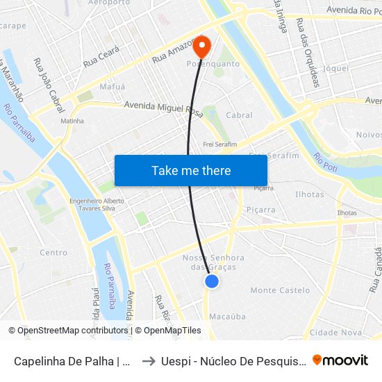 Capelinha De Palha | Av. Miguel Rosa - Sentido Centro to Uespi - Núcleo De Pesquisa Em Biotecnologia E Biodiversidade map