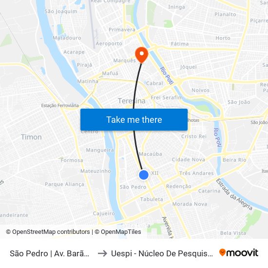 São Pedro | Av. Barão De Gurguéia - Sentido Centro to Uespi - Núcleo De Pesquisa Em Biotecnologia E Biodiversidade map