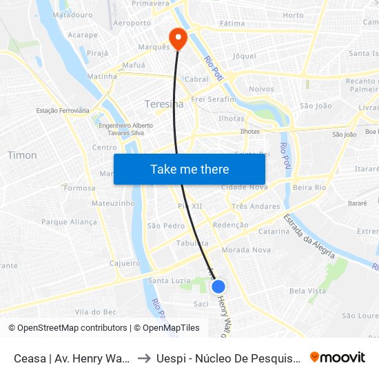 Ceasa | Av. Henry Wall De Carvalho - Sentido Bairro to Uespi - Núcleo De Pesquisa Em Biotecnologia E Biodiversidade map