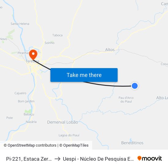 Pi-221, Estaca Zero Sentido Beneditinos to Uespi - Núcleo De Pesquisa Em Biotecnologia E Biodiversidade map