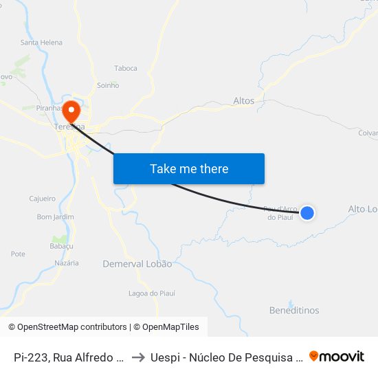 Pi-223, Rua Alfredo Carvalho Sipaúba, Exército to Uespi - Núcleo De Pesquisa Em Biotecnologia E Biodiversidade map