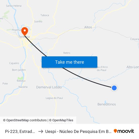 Pi-223, Estrada Do São Pedro to Uespi - Núcleo De Pesquisa Em Biotecnologia E Biodiversidade map