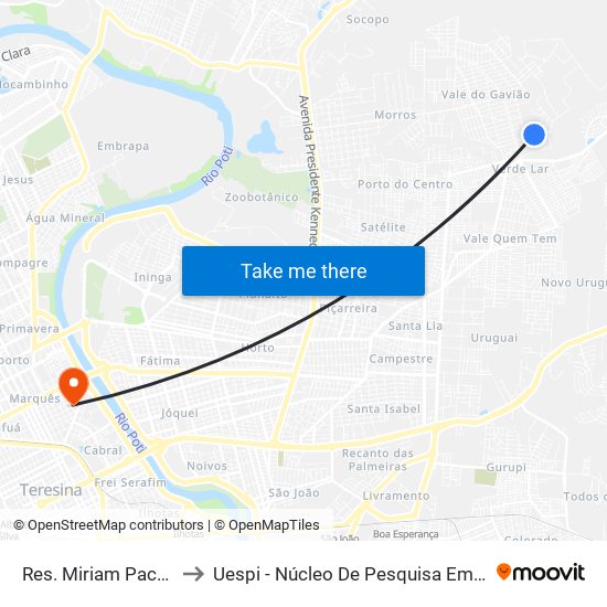 Res. Miriam Pacheco / Rua 42, 197 to Uespi - Núcleo De Pesquisa Em Biotecnologia E Biodiversidade map