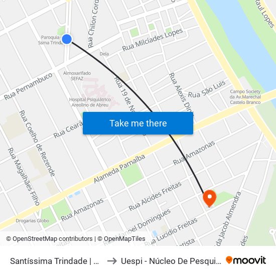 Santíssima Trindade | Av. Duque De Caxias - Sentido Bairro to Uespi - Núcleo De Pesquisa Em Biotecnologia E Biodiversidade map