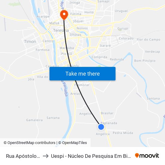 Rua Apóstolo Simão, 4352 to Uespi - Núcleo De Pesquisa Em Biotecnologia E Biodiversidade map