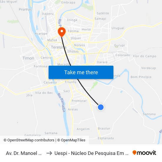 Av. Dr. Manoel Ayres Neto, 4265 to Uespi - Núcleo De Pesquisa Em Biotecnologia E Biodiversidade map