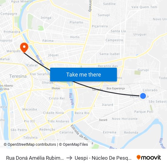 Rua Doná Amélia Rubim, 5951 | Ifpi Campus Dirceu Arcoverde to Uespi - Núcleo De Pesquisa Em Biotecnologia E Biodiversidade map