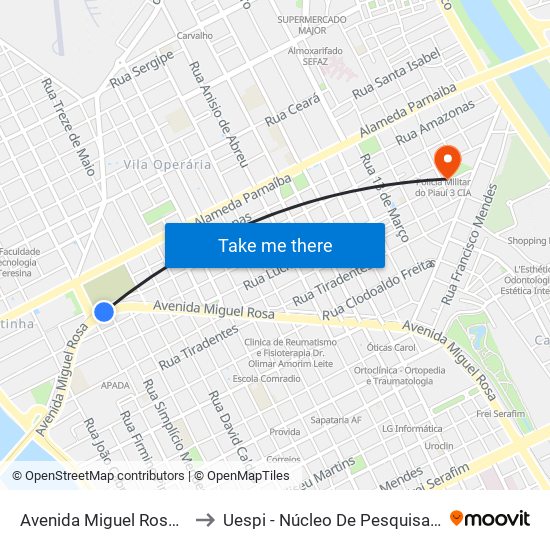 Avenida Miguel Rosa, 1001 | Cemitério São José to Uespi - Núcleo De Pesquisa Em Biotecnologia E Biodiversidade map