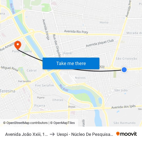 Avenida João Xxiii, 10999 | Subestação Jockey to Uespi - Núcleo De Pesquisa Em Biotecnologia E Biodiversidade map