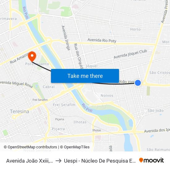 Avenida João Xxiii, 2469 | Lojão Do Peixe to Uespi - Núcleo De Pesquisa Em Biotecnologia E Biodiversidade map