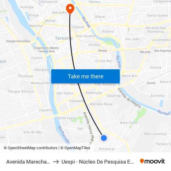 Avenida Marechal Juarez Távora, 679 to Uespi - Núcleo De Pesquisa Em Biotecnologia E Biodiversidade map