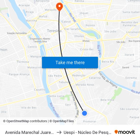 Avenida Marechal Juarez Távora, 487 | Mercado Do Parque Piauí to Uespi - Núcleo De Pesquisa Em Biotecnologia E Biodiversidade map