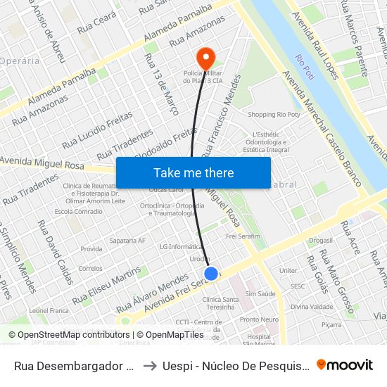 Rua Desembargador Pires De Castro, 40 | Banco Itaú to Uespi - Núcleo De Pesquisa Em Biotecnologia E Biodiversidade map