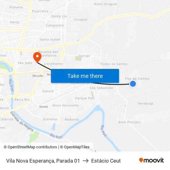 Vila Nova Esperança, Parada 01 to Estácio Ceut map