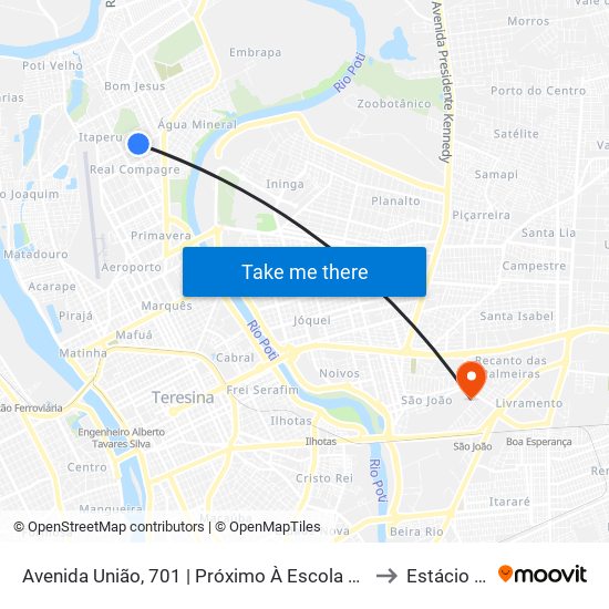 Avenida União, 701 | Próximo À Escola Santa Agélica to Estácio Ceut map