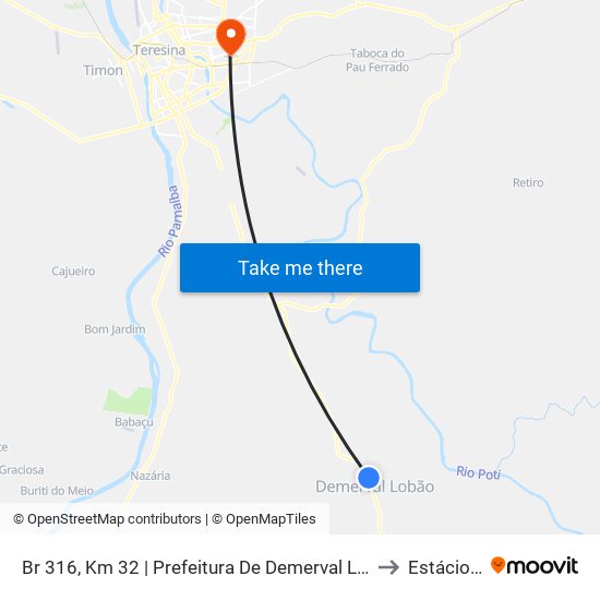 Br 316, Km 32 | Prefeitura De Demerval Lobão  (Sent. Norte) to Estácio Ceut map