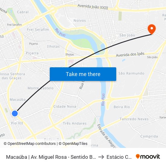 Macaúba | Av. Miguel Rosa - Sentido Bairro to Estácio Ceut map