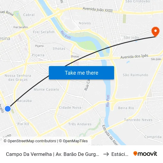 Campo Da Vermelha | Av. Barão De Gurguéia - Sentido Centro to Estácio Ceut map